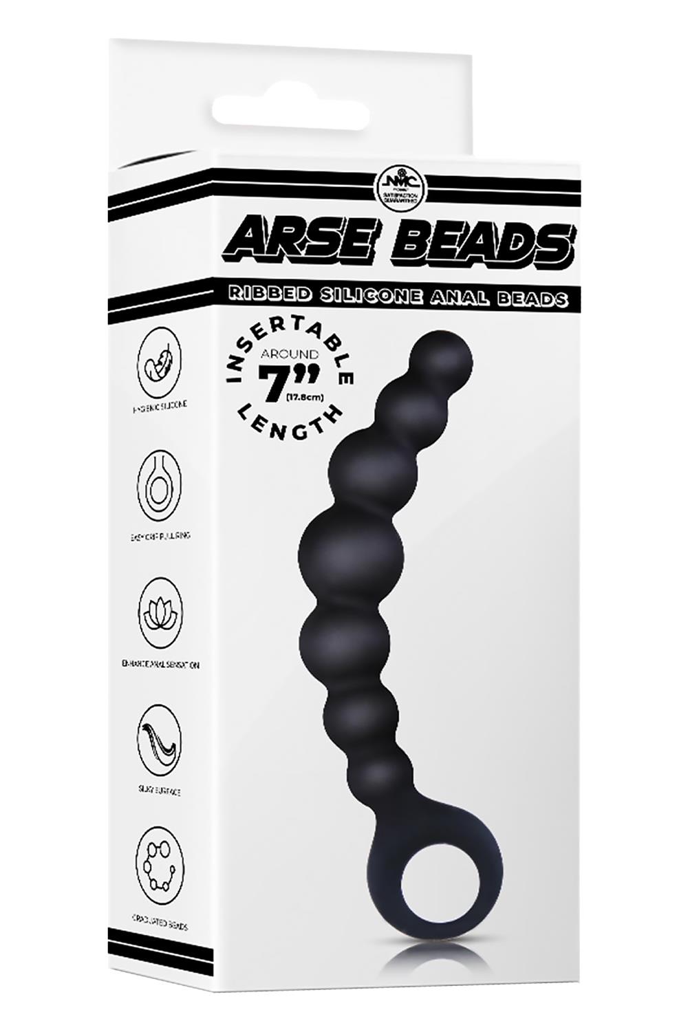 7 Inch Ribbed Silicone Anal Beads Black