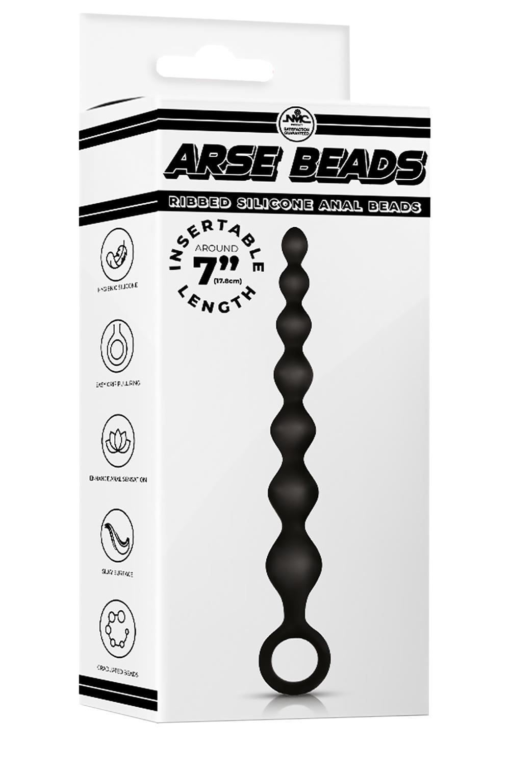 7 Inch Ribbed Silicone Anal Beads Black