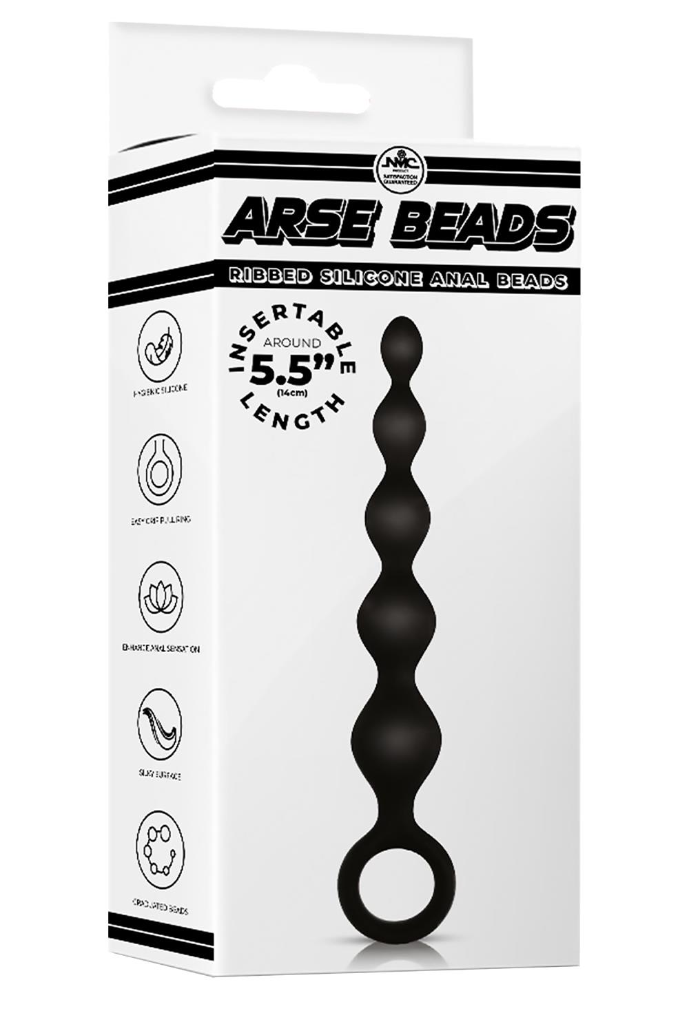 5.5 Inch Ribbed Silicone Anal Beads Black