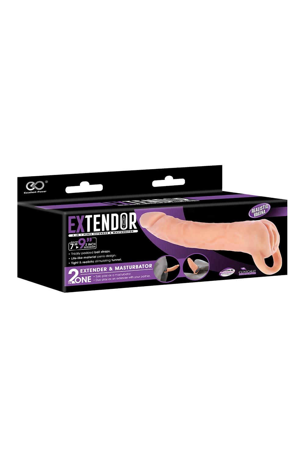 Two In One 9 Inch Penis Extender And Masturbator Flesh