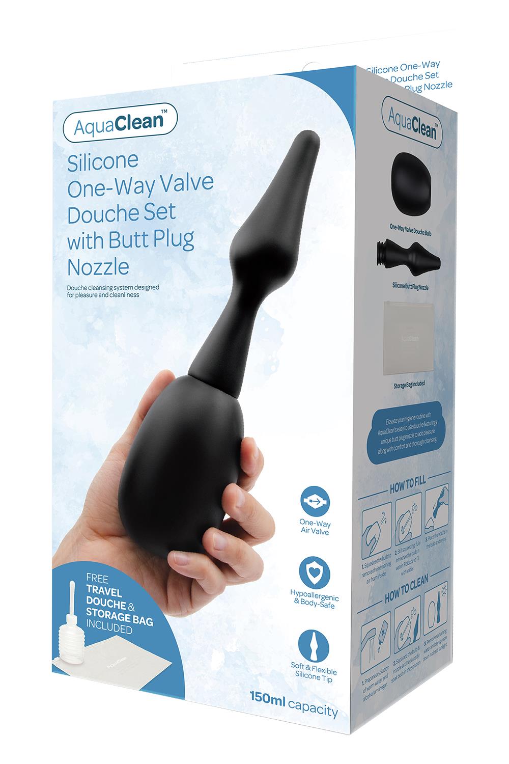 AQUACLEAN ONE WAY VALVE DOUCHE WITH  BUTT PLUG NOZZLE 150ML