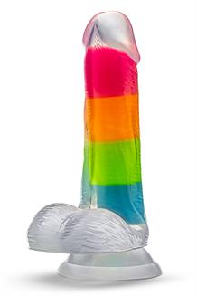 Elite Glow In The Dark Rainbow Rave 6.5 Inch Silicone Dual Density Dildo Multicolored