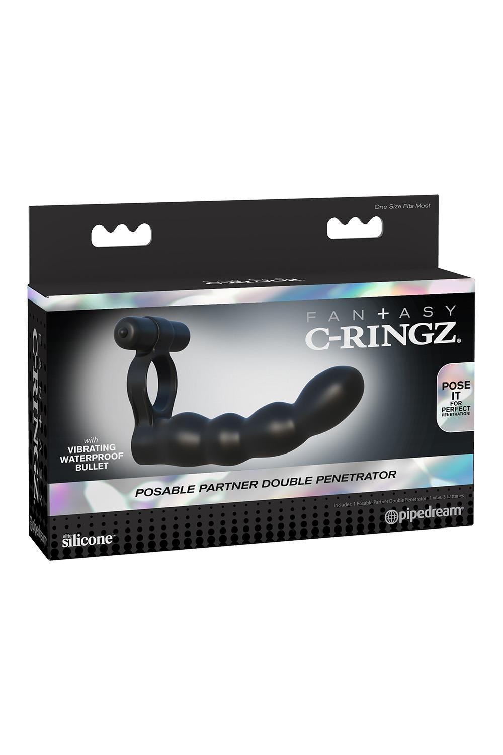 FANTASY C-RINGZ POSABLE PARTNER DOUBLE PENETRATOR BLACK
