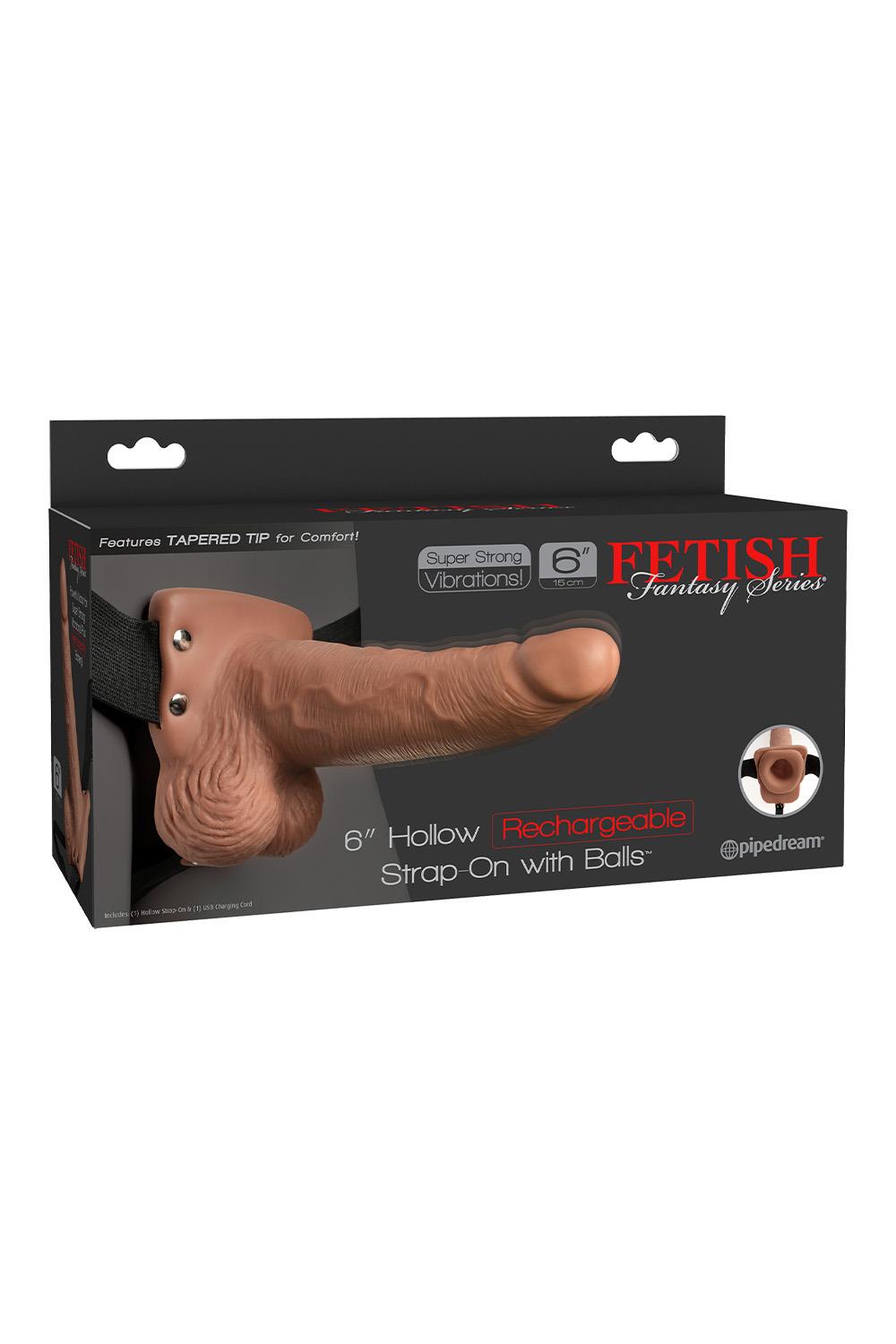 6 Inch Hollow Rechargeable Strap-On with Balls Tan