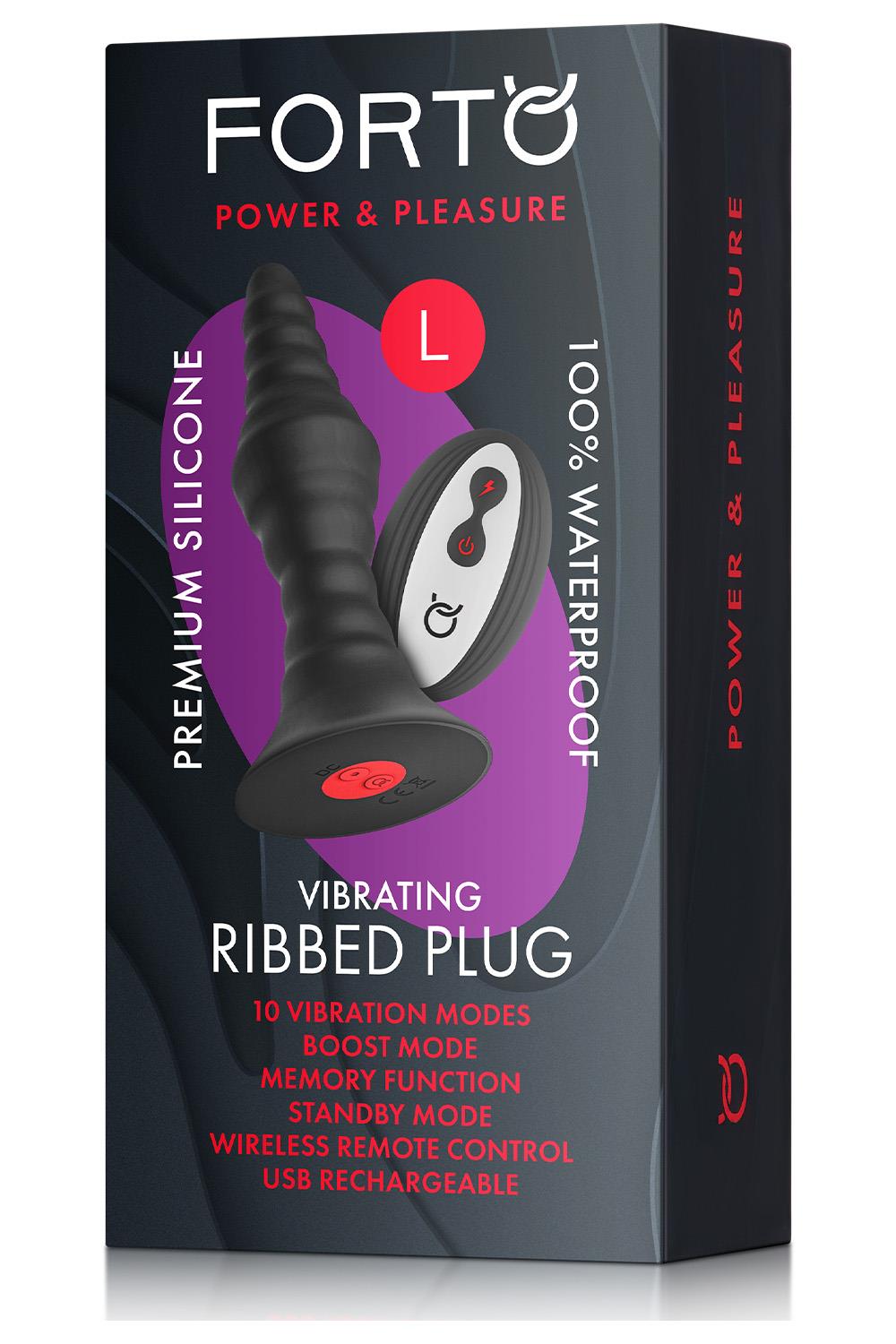 Vibrating Ribbed Plug With Remote Control Large Black